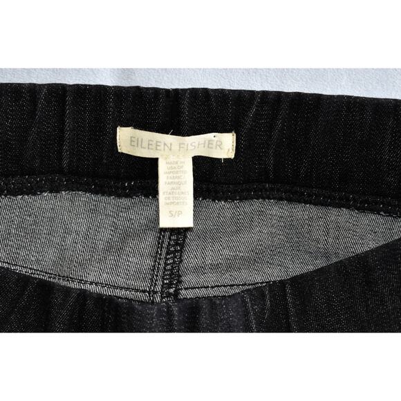 A4 Auth EILEEN FISHER Black Org Cotton Stretch Elastic Waistband Ankle Jean Sz S - Picture 4 of 5